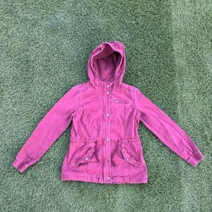 Forever 21 Burgundy Hooded Utility Cargo Jacket Pockets Women's Size Small